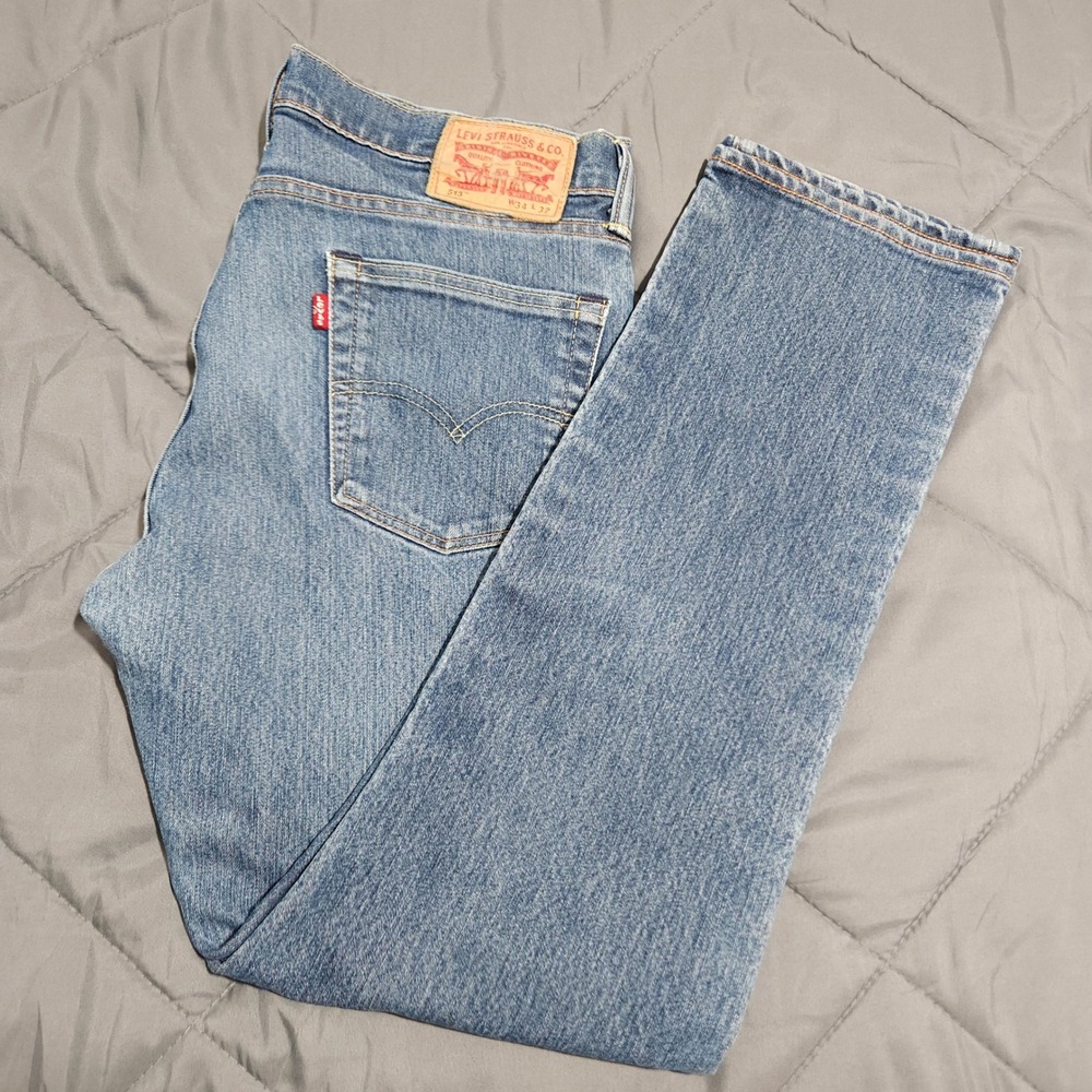Levis 513 Jeans Mens 34x32 Slim Straight Stretch Blue Denim Mid Rise Mexico